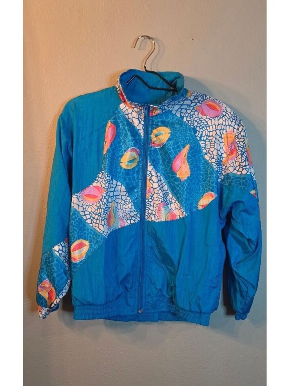 Vintage 90s Sunterra Petite Seashell Windbreaker Jacket Teal Coastal